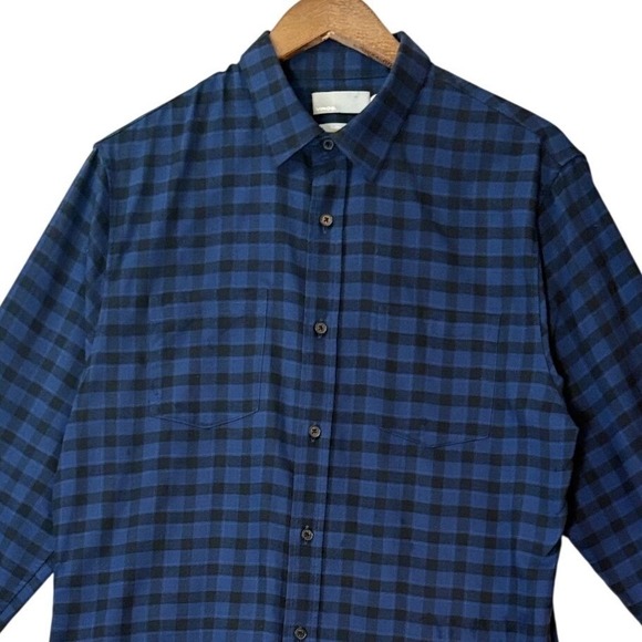 Vince Mens Flannel Button Down Shirt M Blue Black Plaid Gingham Long Sleeve - Picture 4 of 8